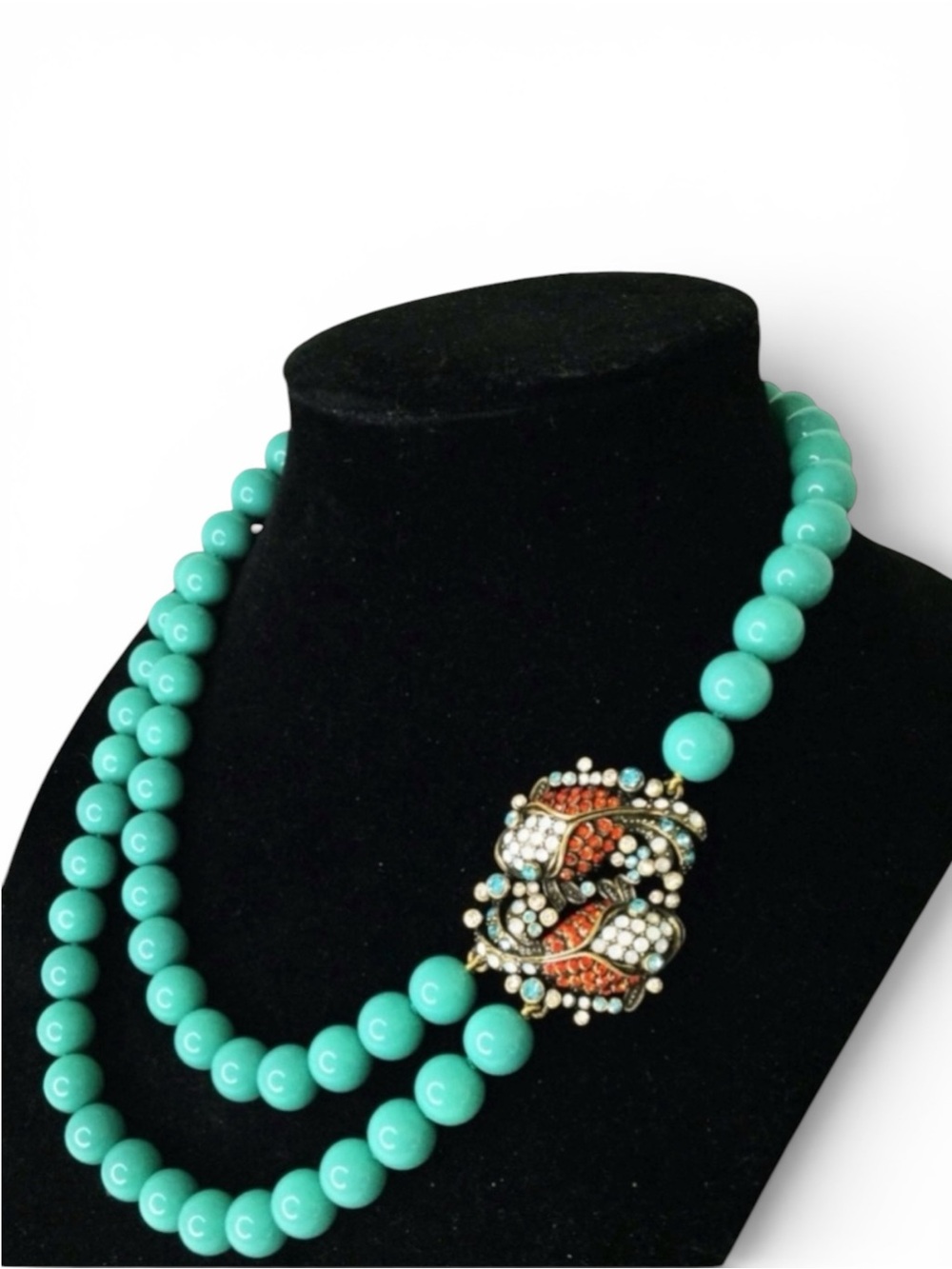 HEIDI DAUS Koi Fish Statement Necklace Swarovski Crystals, Turquoise Glass Beads - Picture 8 of 17